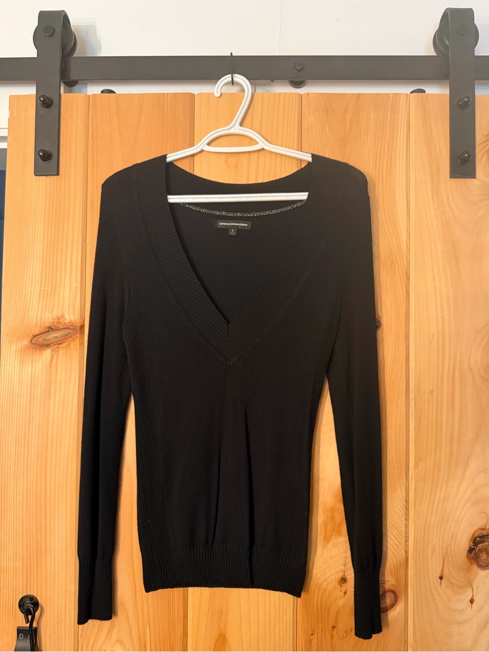 Express Black V-Neck Sweater - Slim Fit Rib Trim - Picture 4 of 10